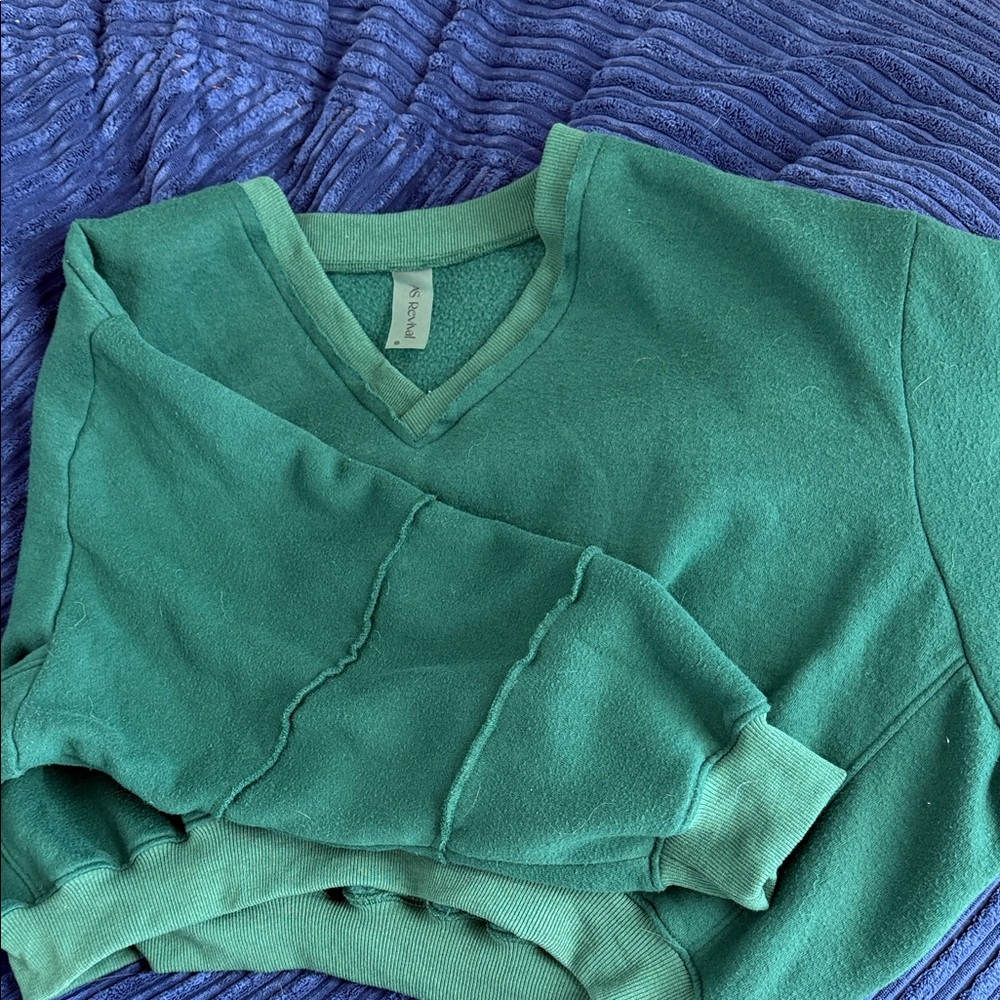 AS-Revival Green V-Neck Cropped Sweater